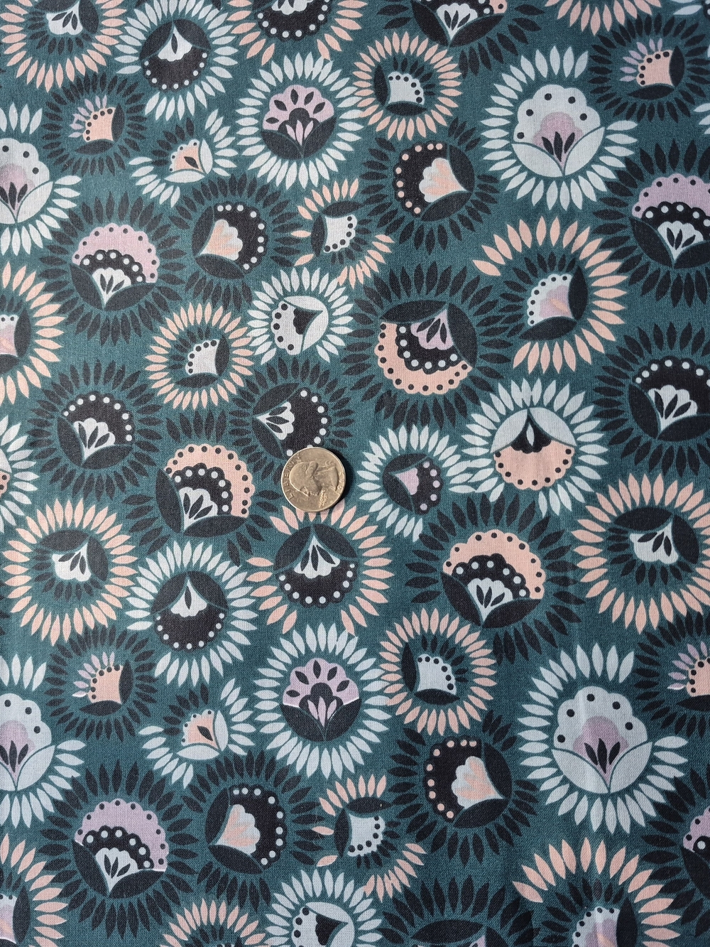 Floral Circles Cotton Fabric 2 Yards Blue Pink Black Quilting Sewing Crafts